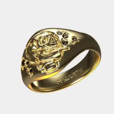 Skull of a Skeleton with Burning Cigarette - Gold Ring BE - Image 3