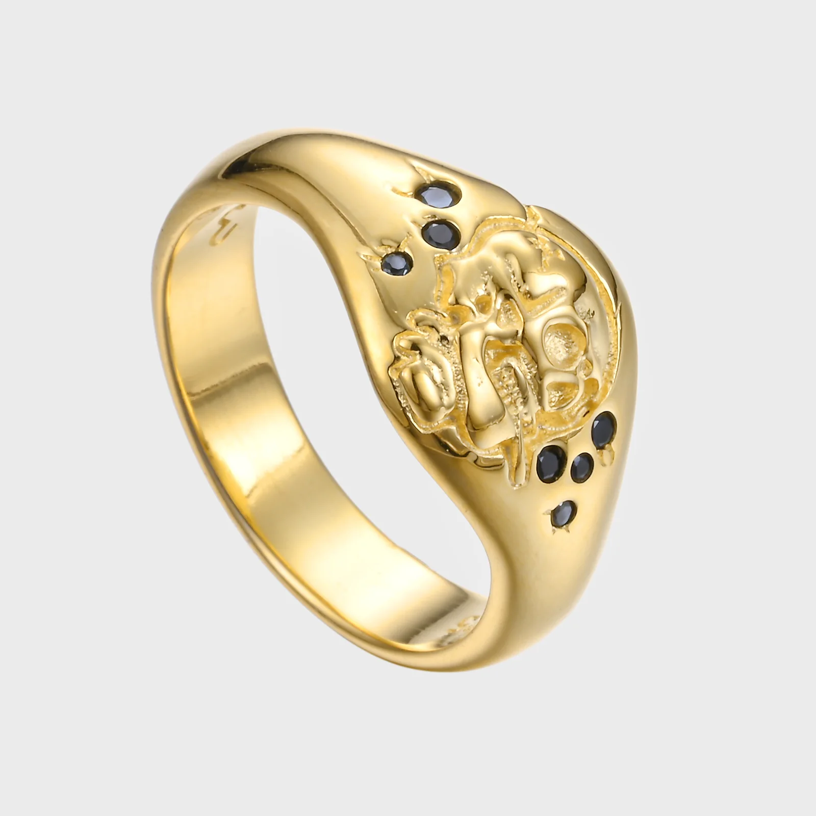 Skull of a Skeleton with Burning Cigarette - Gold Ring BE - Image 4