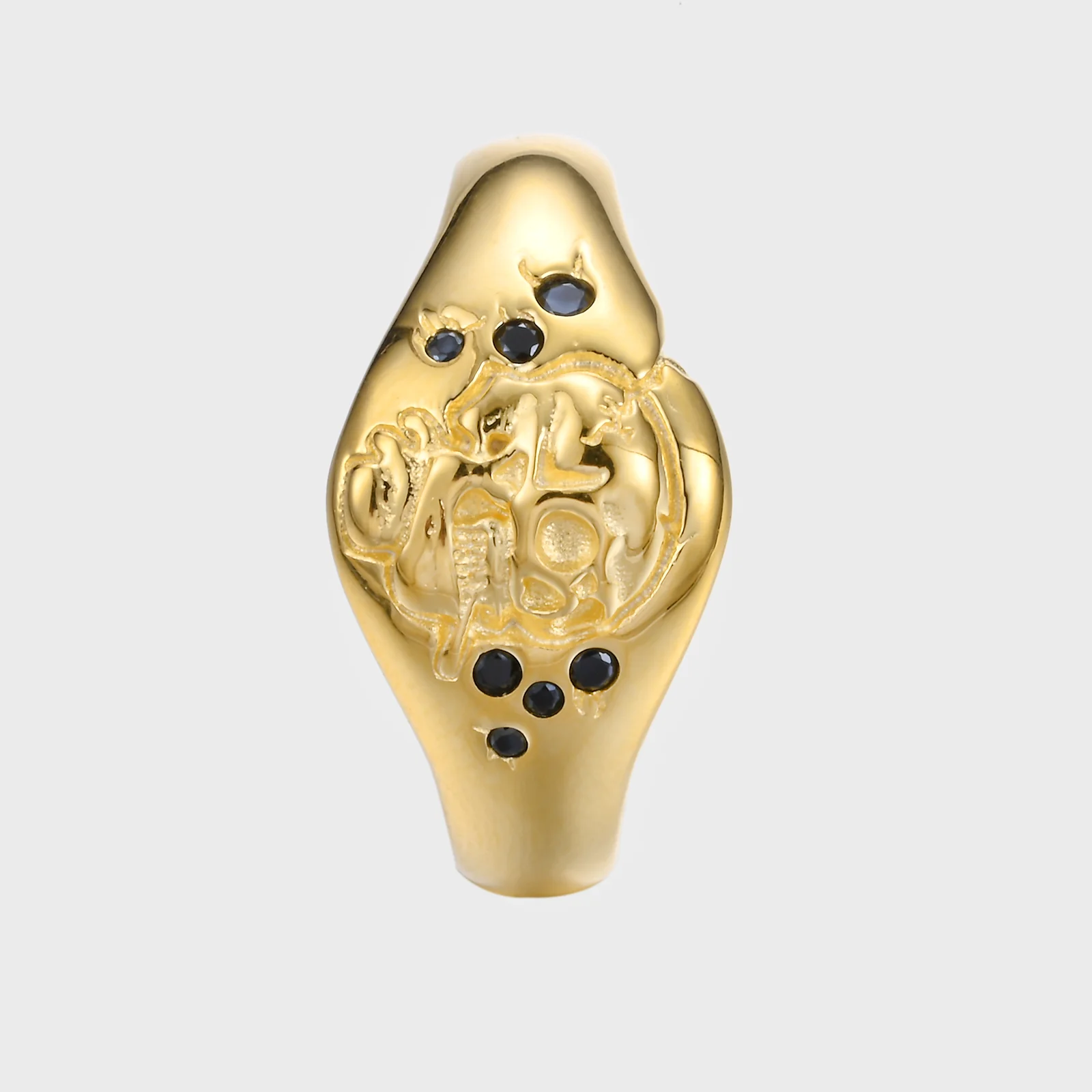 Skull of a Skeleton with Burning Cigarette - Gold Ring BE - Image 5