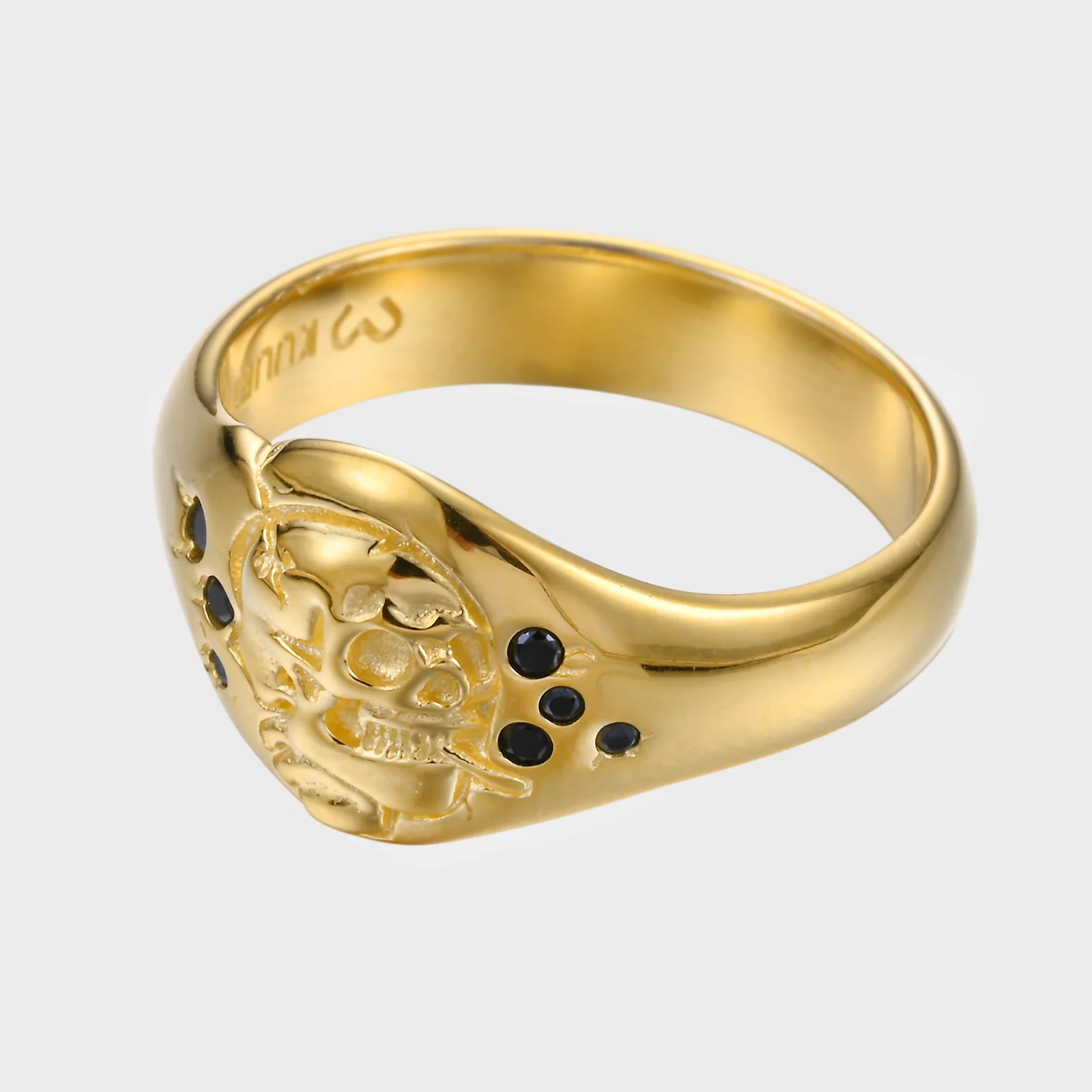 Skull of a Skeleton with Burning Cigarette - Gold Ring BE - Image 6